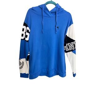 Victoria's Secret Pink Royal Blue Colorblock Logo 86 Hoodie Large Comfort Preppy